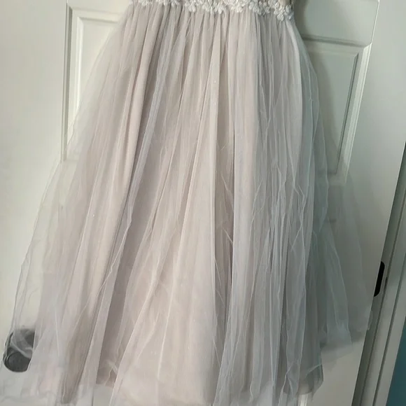 Girls formal dress tulle tutu skirt beige nude long lace bow 10 - Picture 3 of 6